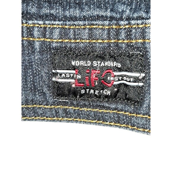 LiF World Standard Denim Jacket Womens L Stretch Blue Jean Button Up - Picture 2 of 8